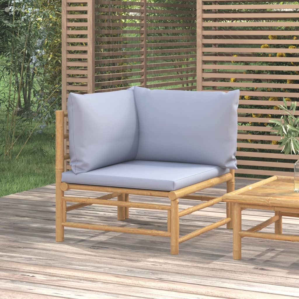 Sofá esquinero de jardín estructura de bambú gris claro 65x69x69 cm