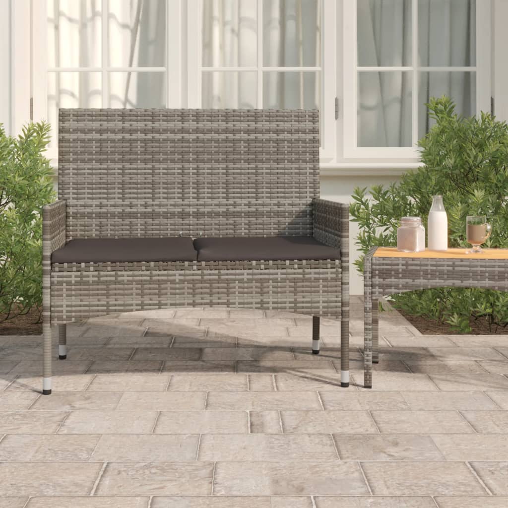 Banco de jardín 2 plazas estructura de ratán con cojines gris 85x90x51 cm