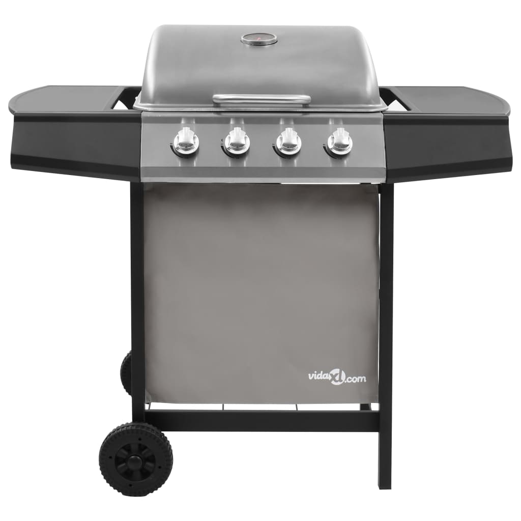 Barbacoa de gas VidaXL 8000W 4 fogones con tapa protectora negro/plata detalle 2