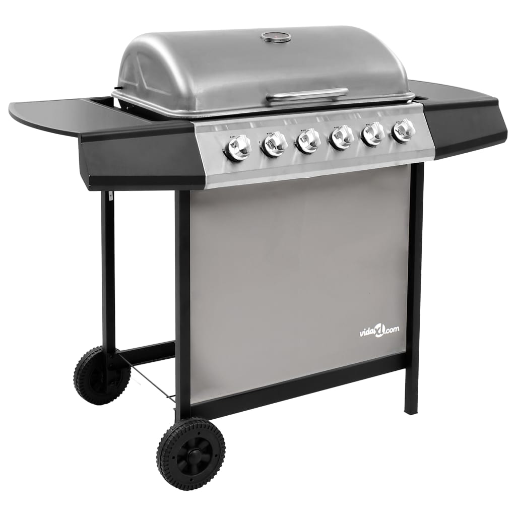 Barbacoa de gas VidaXL 12000W 6 fogones con tapa protectora negro/plata
