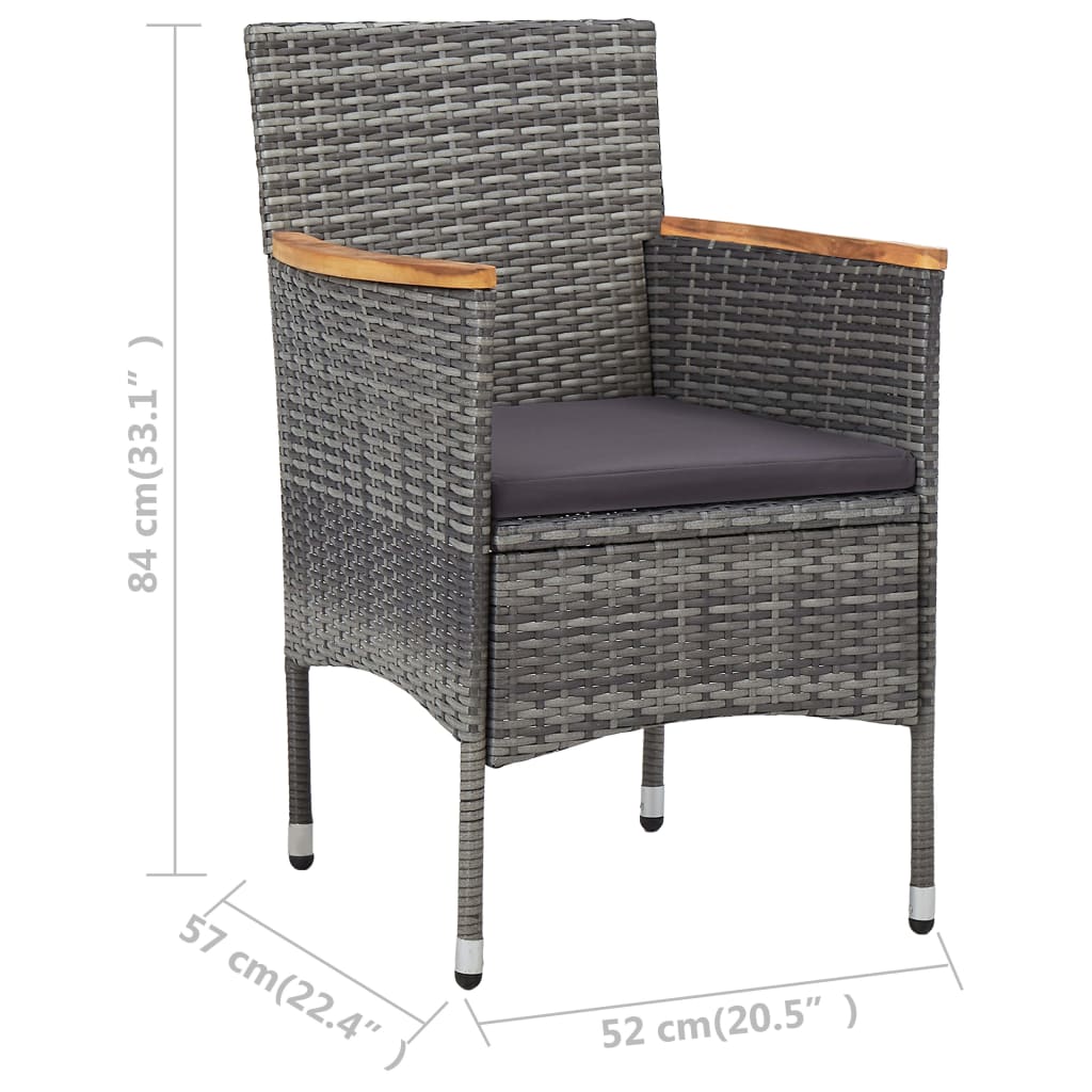 Conjunto de jardín VidaXL 2 sillones 1 mesita de ratán gris detalle 8