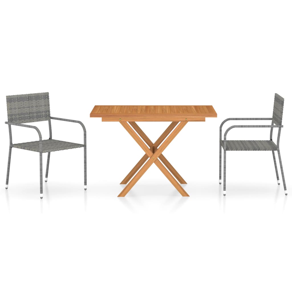 Conjunto de jardín VidaXL 2 sillas 1 mesa de madera maciza gris/natural detalle fondo blanco