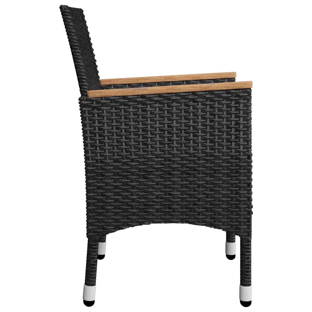 Conjunto de jardín VidaXL 2 sillones 1 mesita ratán y madera maciza de acacia negro/natural detalle 5