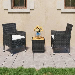 Conjunto de jardín VidaXL 2 sillones+1 mesita ratán y madera maciza de acacia