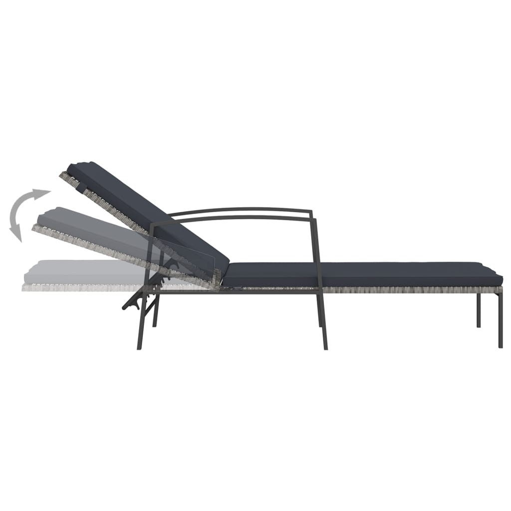 Conjunto de jardín VidaXL 2 tumbonas 1 mesita ratán gris detalle 6