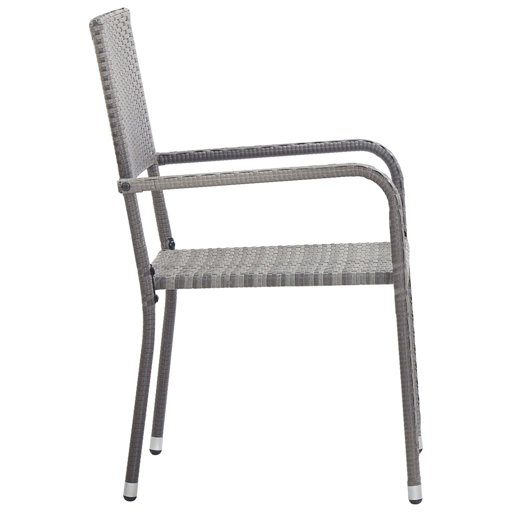 Pack de 4 sillas de jardín VidaXL apilables con asiento de ratán PE gris detalle 3