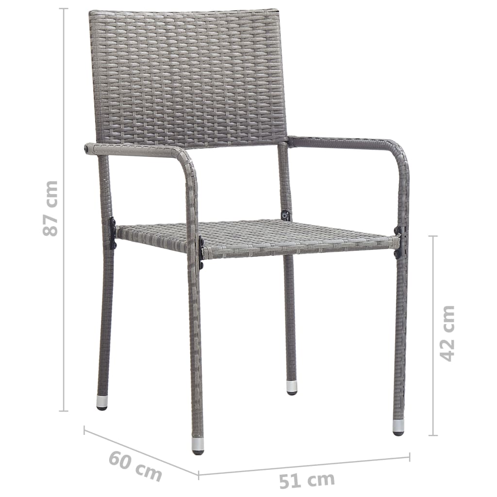 Pack de 4 sillas de jardín VidaXL apilables con asiento de ratán PE gris detalle 6