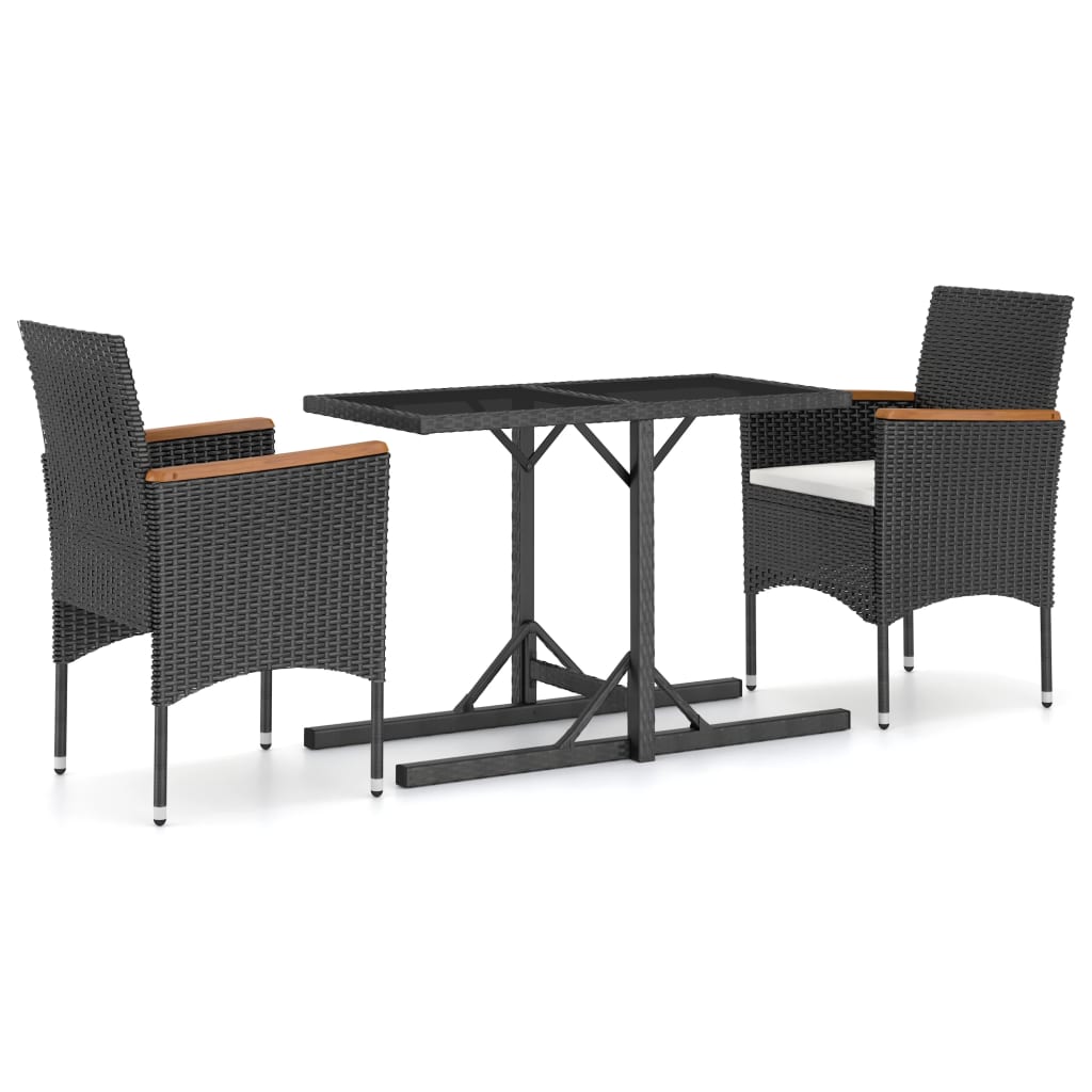 Conjunto de jardín VidaXL 2 sillones+1 mesa tapa vidrio negro/natural detalle 1