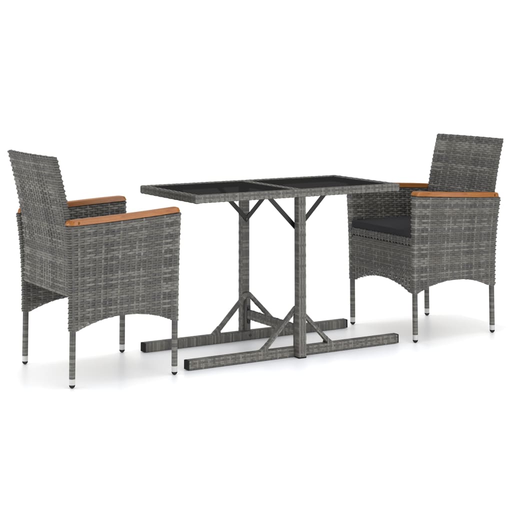 Conjunto de jardín VidaXL 2 sillones+1 mesa tapa vidrio gris/natural detalle 1