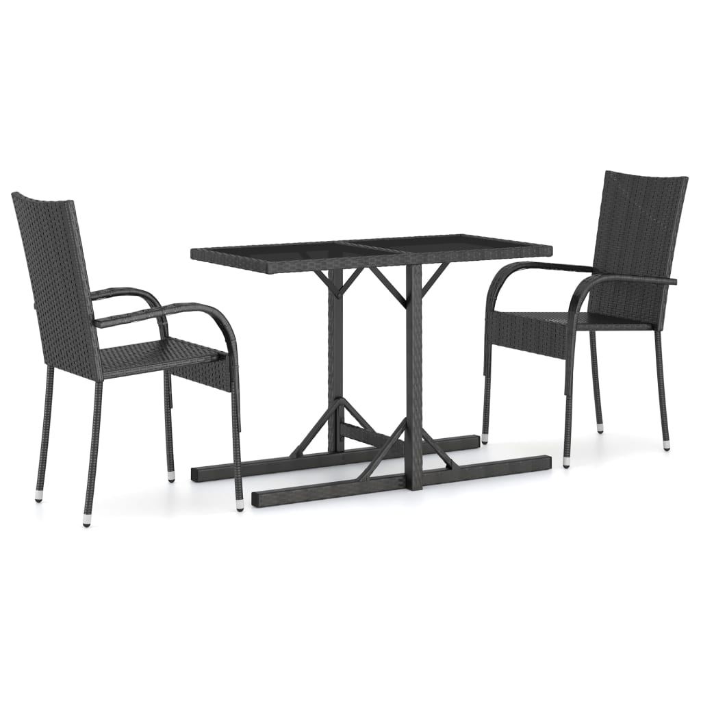 Conjunto de jardín VidaXL 2 sillas+1 mesa tapa vidrio negro detalle 1