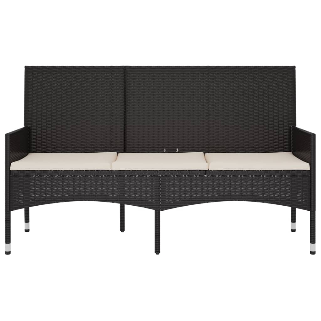 Banco de jardín VidaXL 3 plazas con cojines negro/crema 85x140x51 cm detalle 2