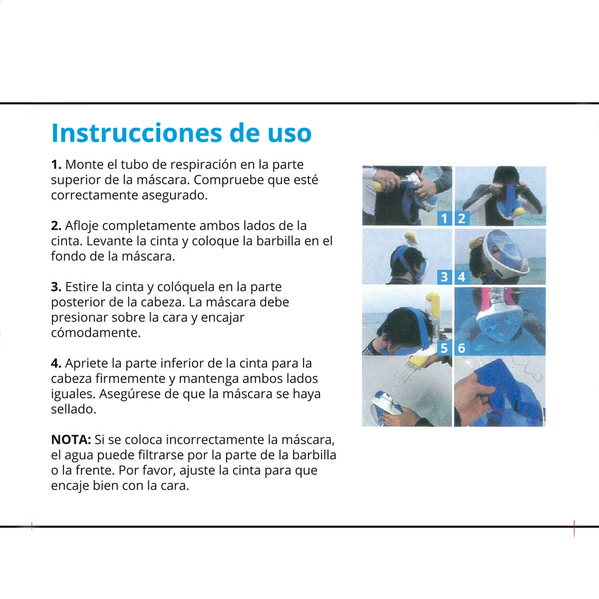 Máscara de snorkel con tubo y soporte para cámara talla L/XL detalle 4
