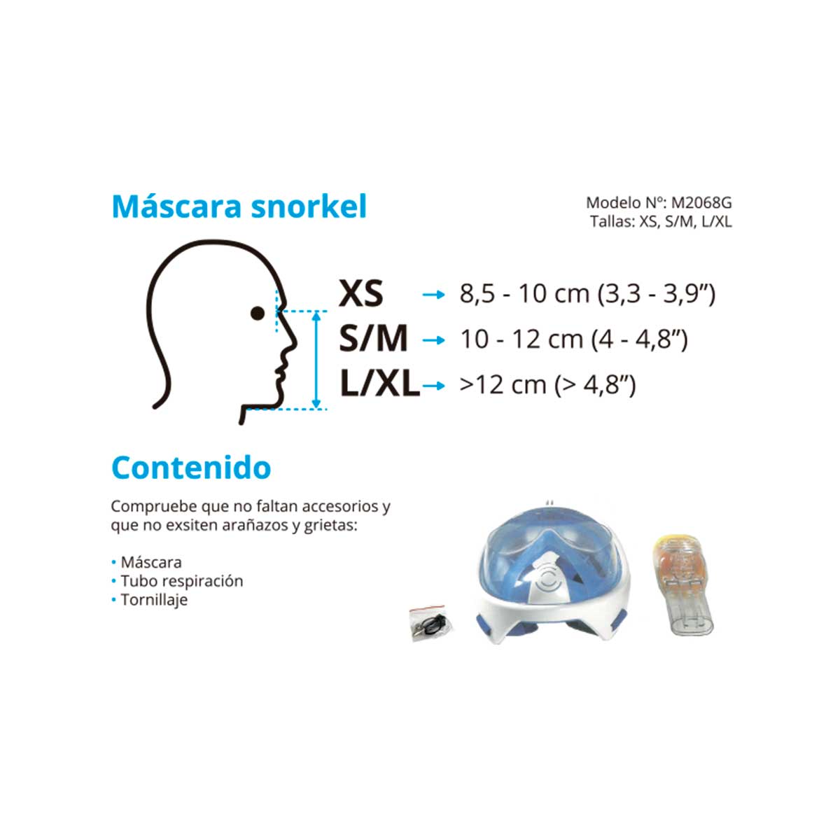 Máscara de snorkel con tubo y soporte para cámara talla L/XL negro detalle 4