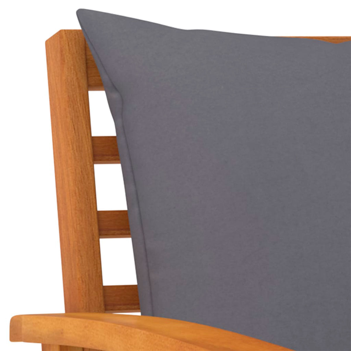 Banco de jardín VidaXL con cojines gris/natural 81x120x60,5 cm detalle asiento
