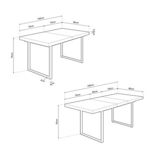 Mesa de comedor extensible Natural 76x140-180x80 cm