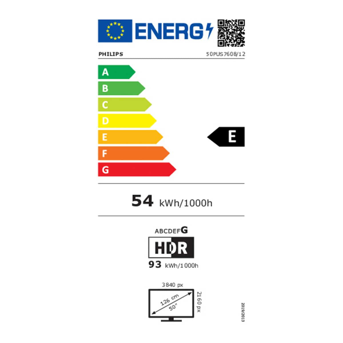Televisor Smart TV Philips 50PUS7608 50'' 4K UHD WiFi Pixel Precise Ultra HD E negro eficiencia energética