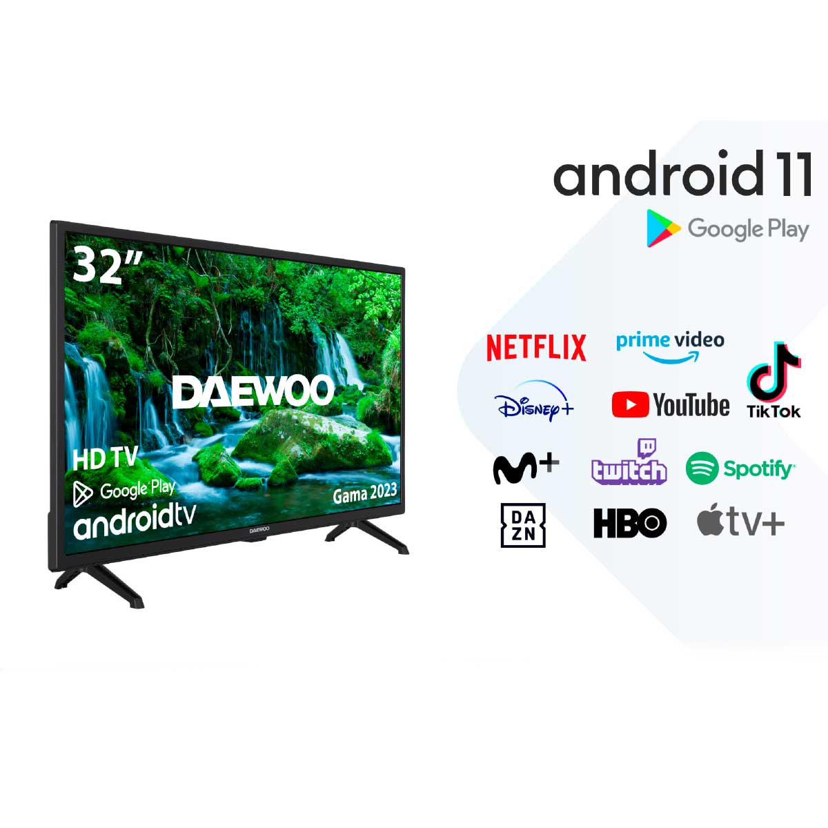 Televisor Daewoo 32DM54HA1 32'' HD LED Android 11 E negro características Smart