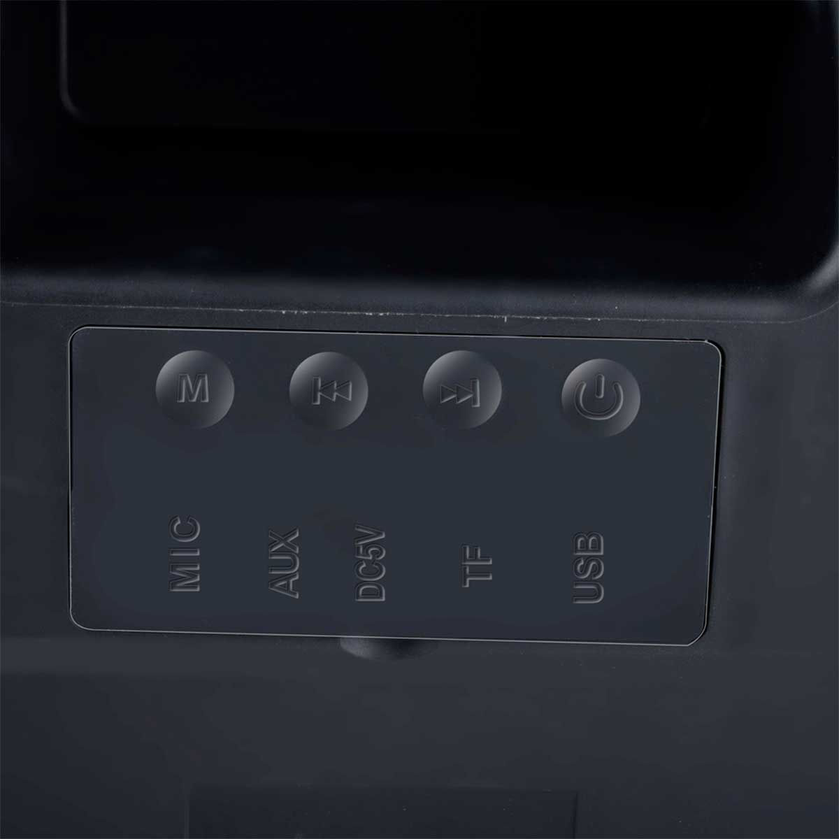 Altavoz portátil Dunlop 20W Bluetooth con luces LED negro detalle conexiones