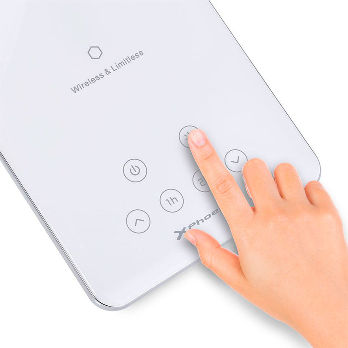 Flexo inalámbrico Phoenix 4 modos 10 niveles cargador inalámbrico blanco detalle táctil