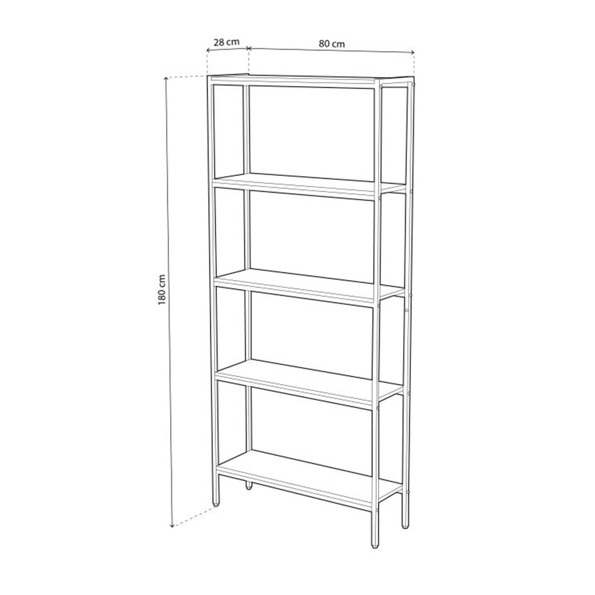 Estantería alta Jack 5 estantes roble Nordish/blanco 180x80x28 cm detalle medidas