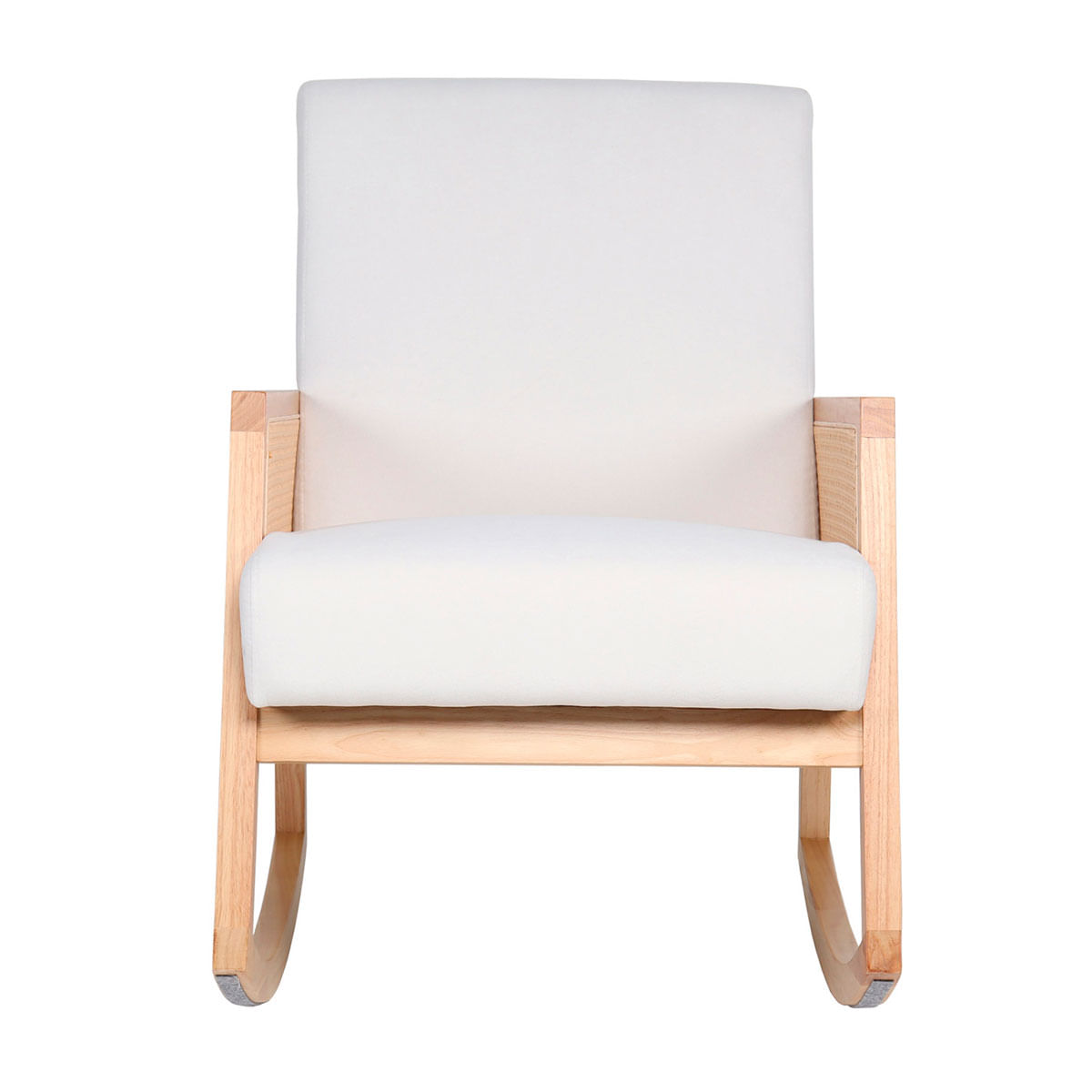 Butaca mecedora Julia con paneles de ratán crema/madera 98x82x65 cm vista frontal