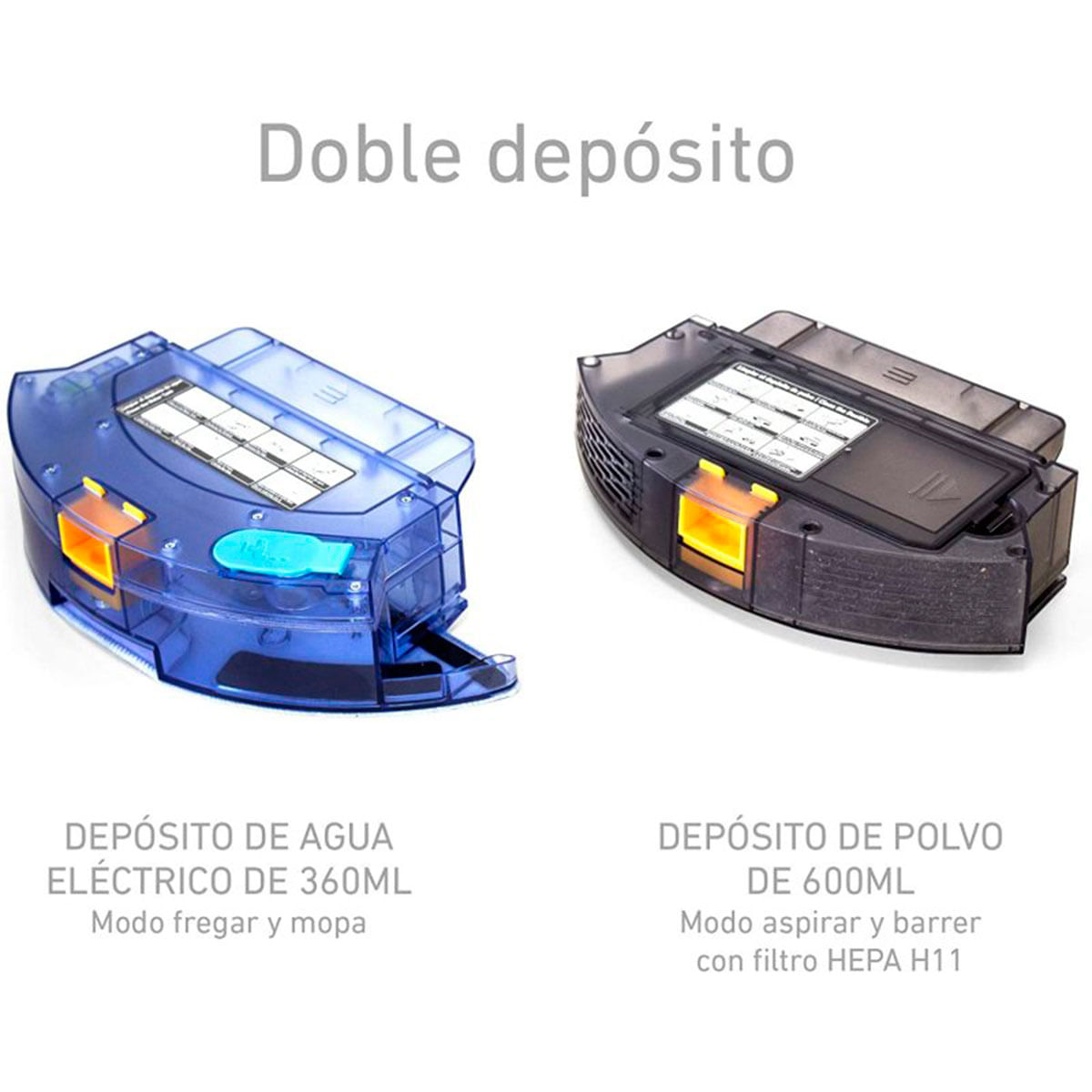 Robot aspirador Cleanbot VTEC Phoenix 4 en 1 control por App negro detalle depósitos