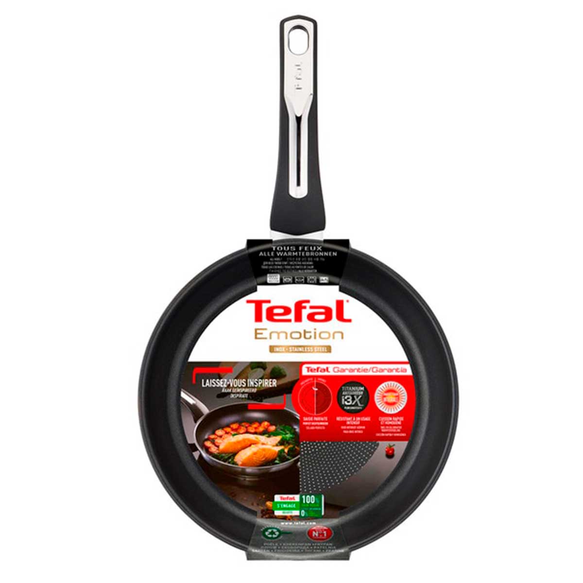 Tefal Emotion - Sartén de 26 cm, 4 L, tapa de cristal, revestimiento antiadherente, difusión de calor homogénea, termo-Signal, diseño elegante, mango resistente, inducción E3003304