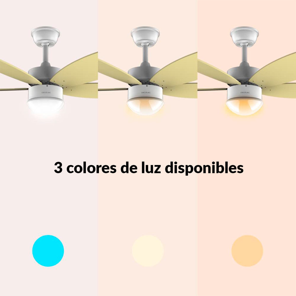 Ventilador de techo Cecotec EnergySilence Aero 4260 SunLight 40W función verano/invierno amarillo Ø106 cm detalle luces