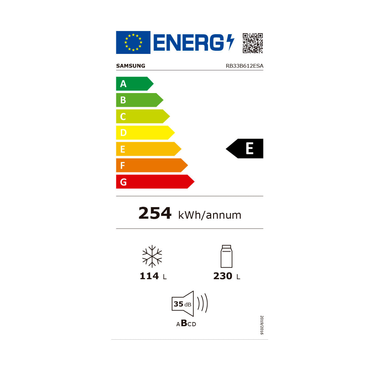 Frigorífico combi Samsung RB33B612ESA/EF No Frost 344L E inox 185,3 cm eficiencia energética