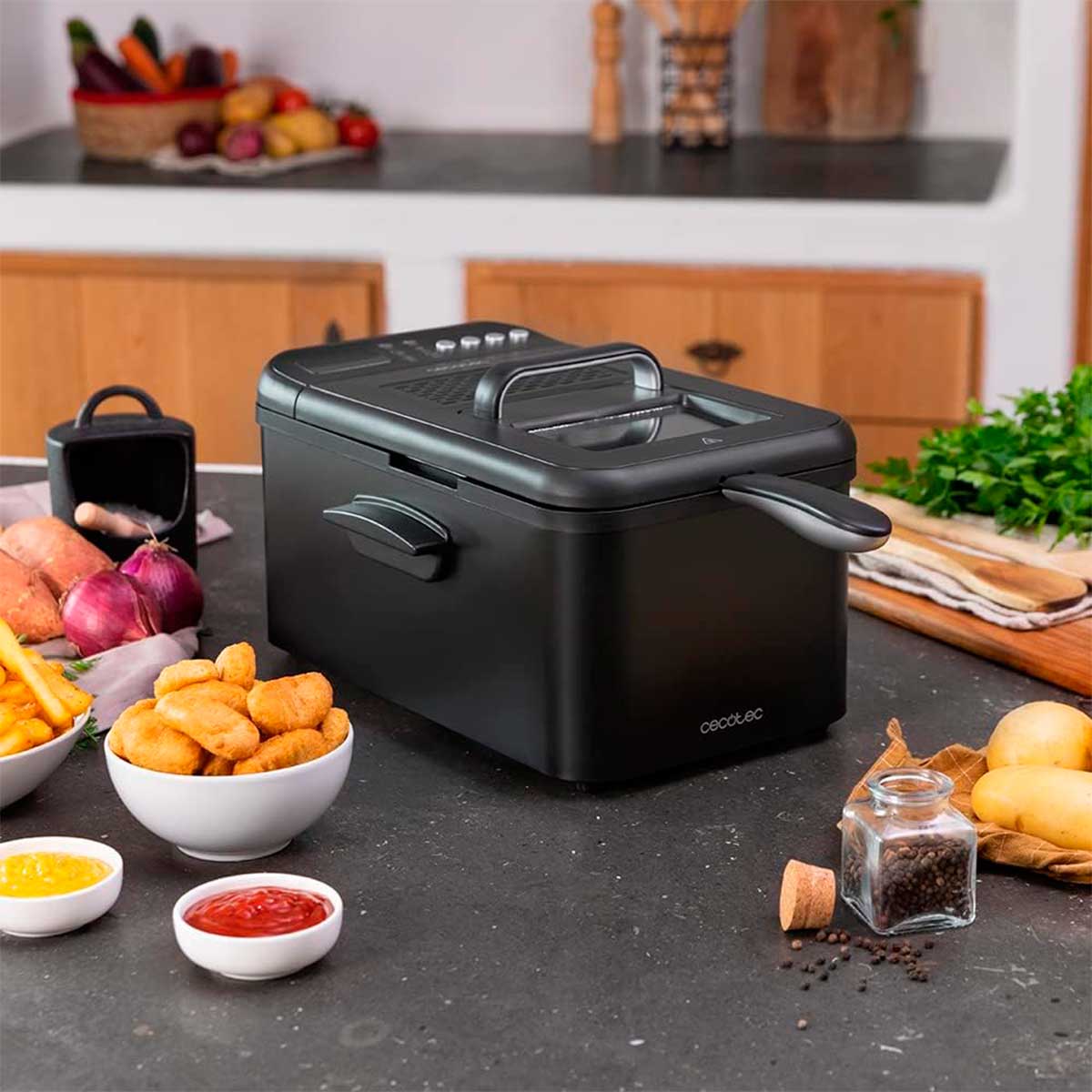 Freidora digital Cecotec Cleanfry Luxury 3000 Black 2400W 3,2L negro ambientada