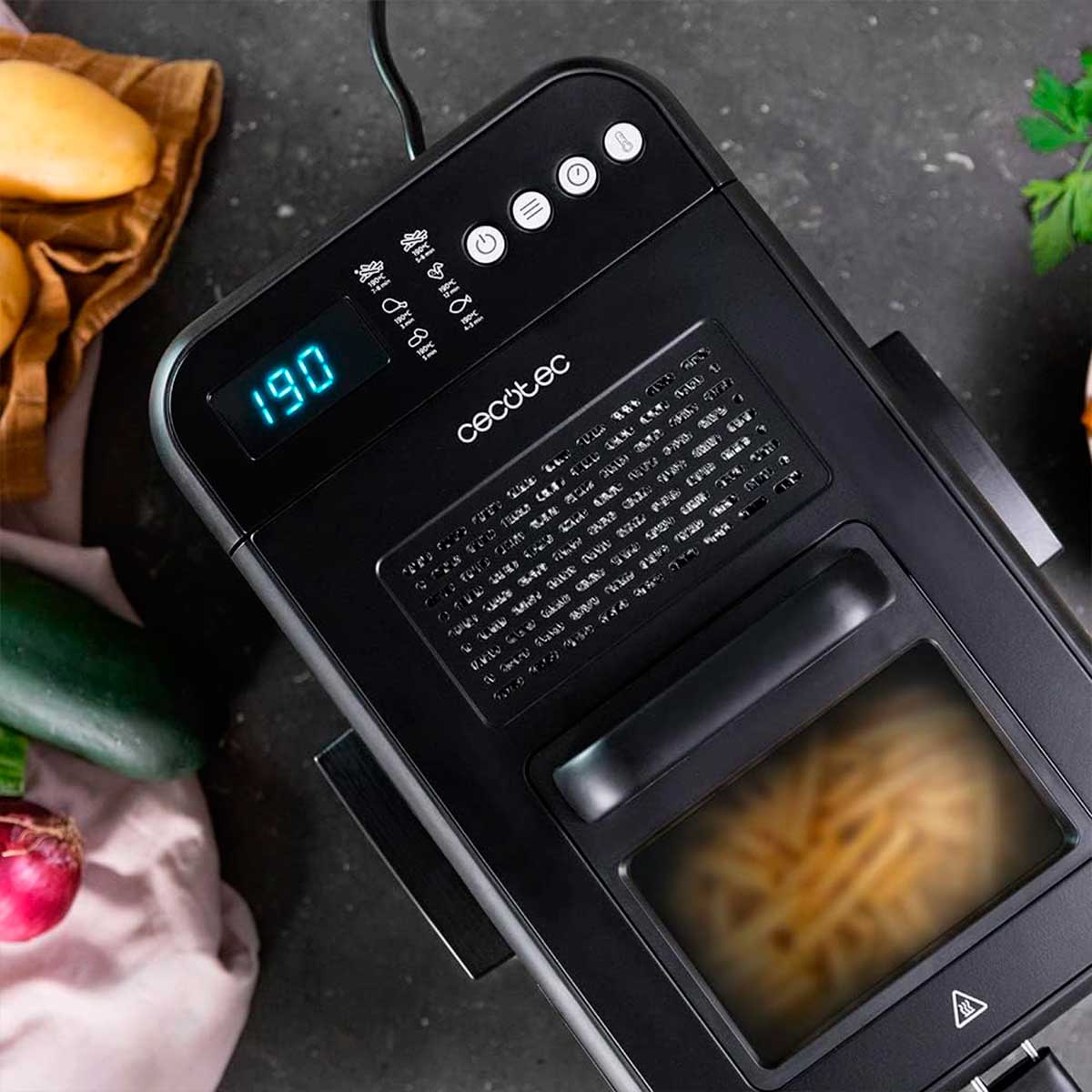 Freidora digital Cecotec Cleanfry Luxury 3000 Black 2400W 3,2L negro detalle tapa