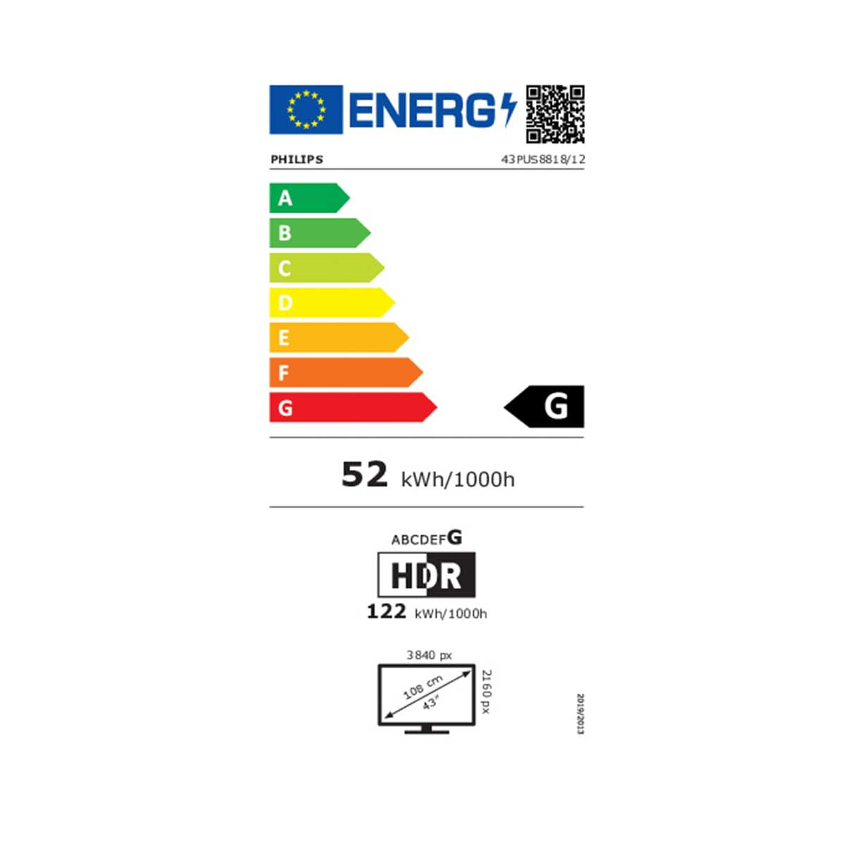 Televisor Smart TV Philips The One 43PUS8818/12 43'' 4K UHD Ambilight G negro eficiencia energética