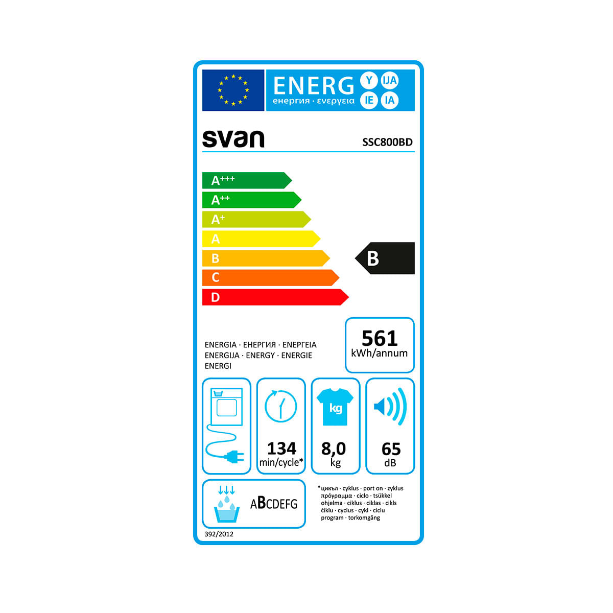 Secadora de condensación Svan SSC800BD 8kg 15 programas B blanco 84,6 cm eficiencia energetica