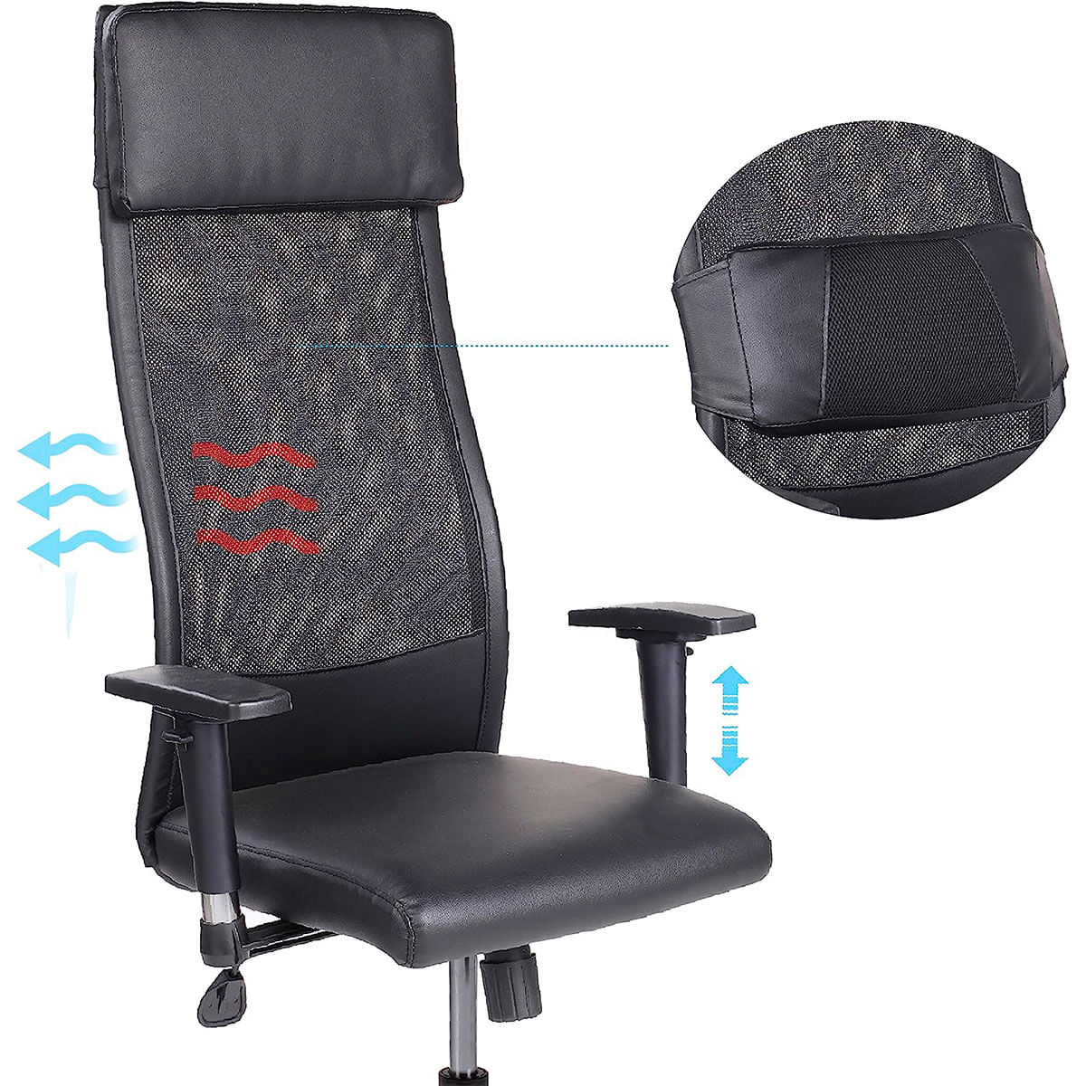 Sillon-giratorio-Airflow-reclinable-con-cojin-y-altura-regulable-negro-detalle-tela