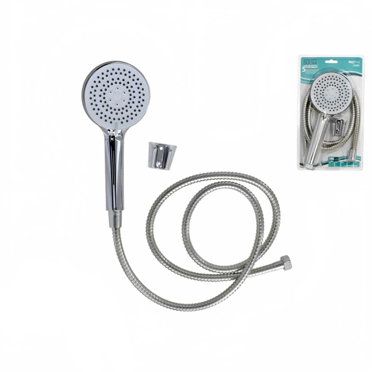 Set de ducha con alcachofa y manguera funciones inox