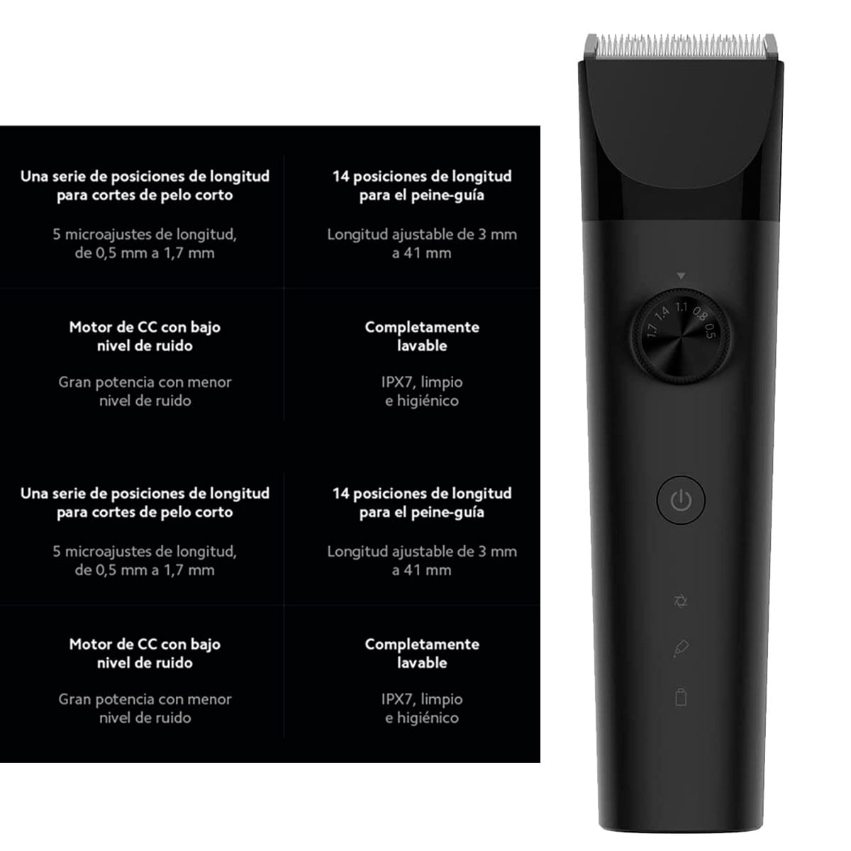 Cortapelos inalámbrica Xiaomi Hair Clipper 14 posiciones 5 ajustes negro características 1