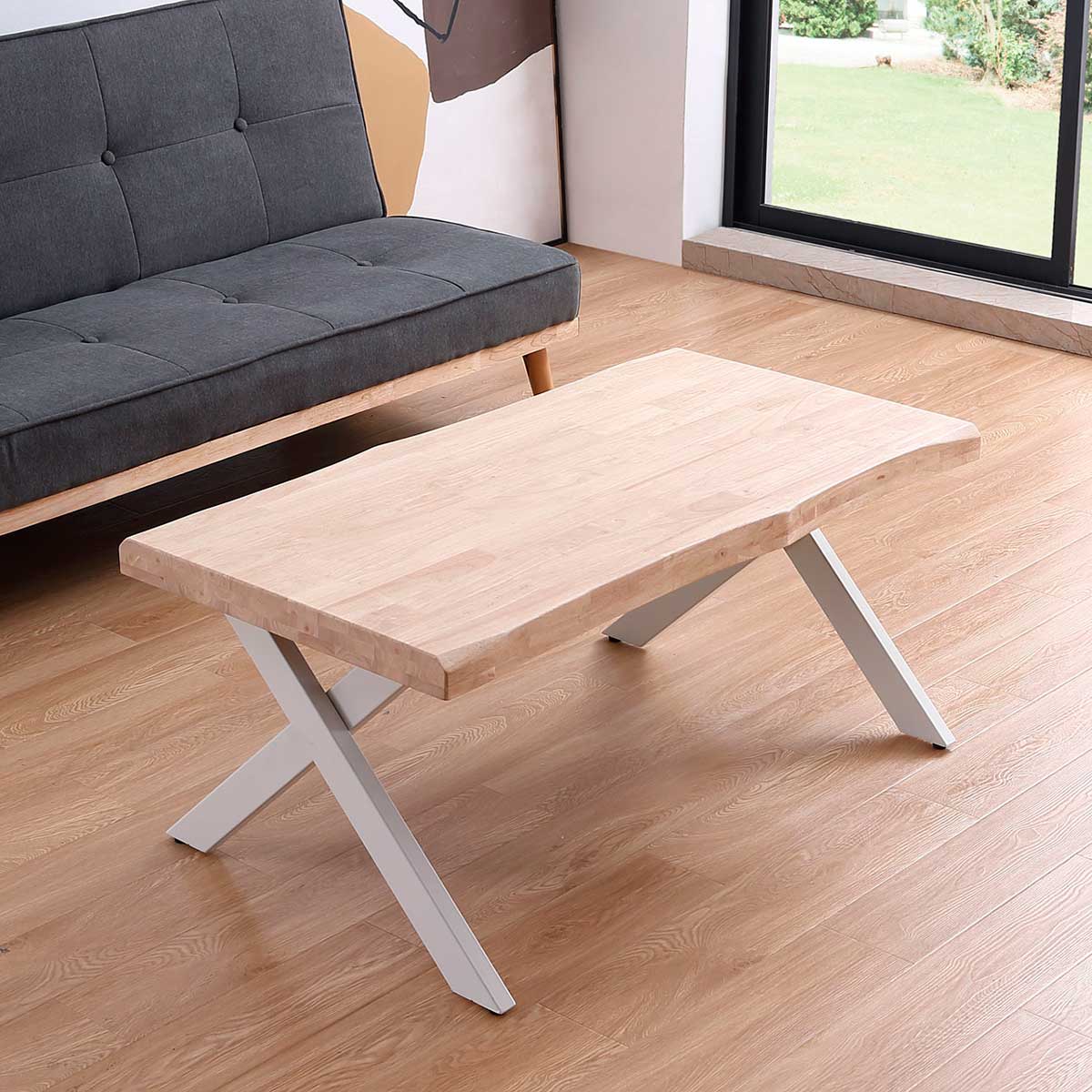 Mesa de centro elevable Xena tapa irregular con hueco de almacenaje roble Nordish/blanco 47-62x120x60-66 cm cerrada
