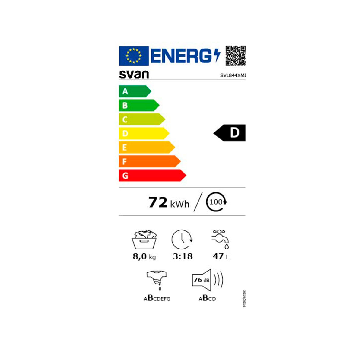 Lavadora Svan SVL844XMI 8kg 1400 rpm D inox 84,8 cm eficiencia energética
