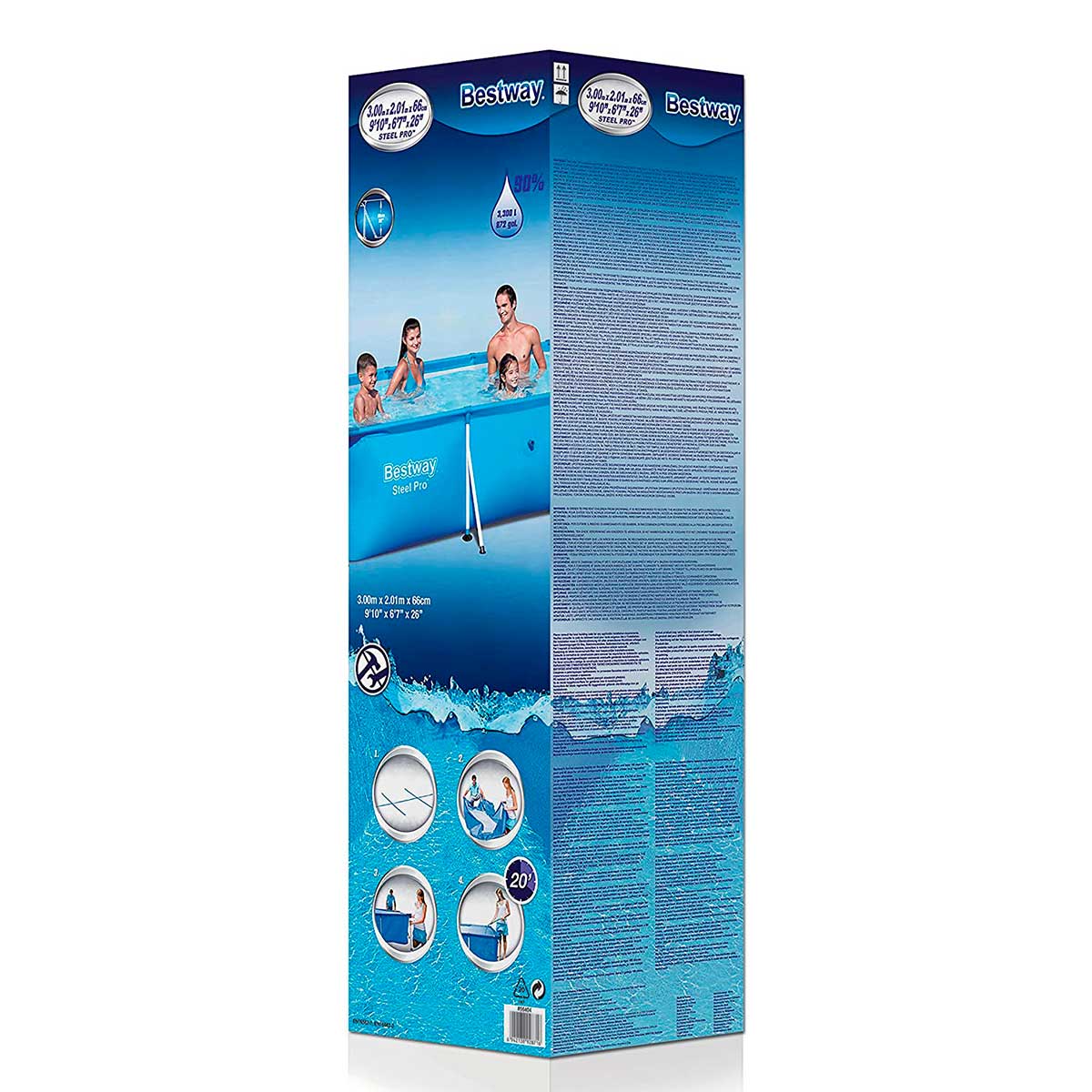 Piscina desmontable Deluxe Splash Frame Pool Bestway 3300L forma rectangular azul 66x300x201 cm detalle caja