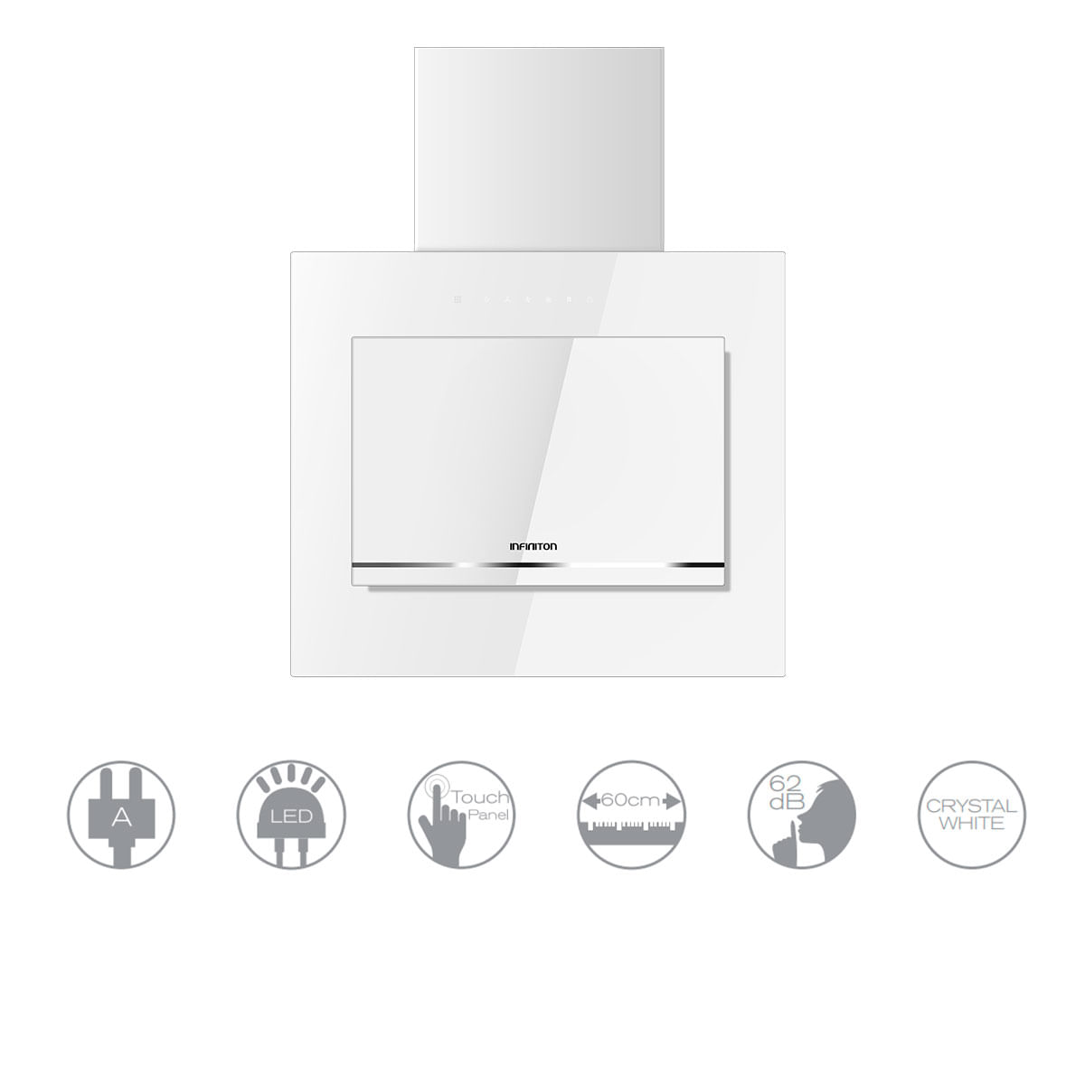 Campana decorativa Infiniton CMPTRAL-BLC63 250W 800m3/h A cristal blanco características