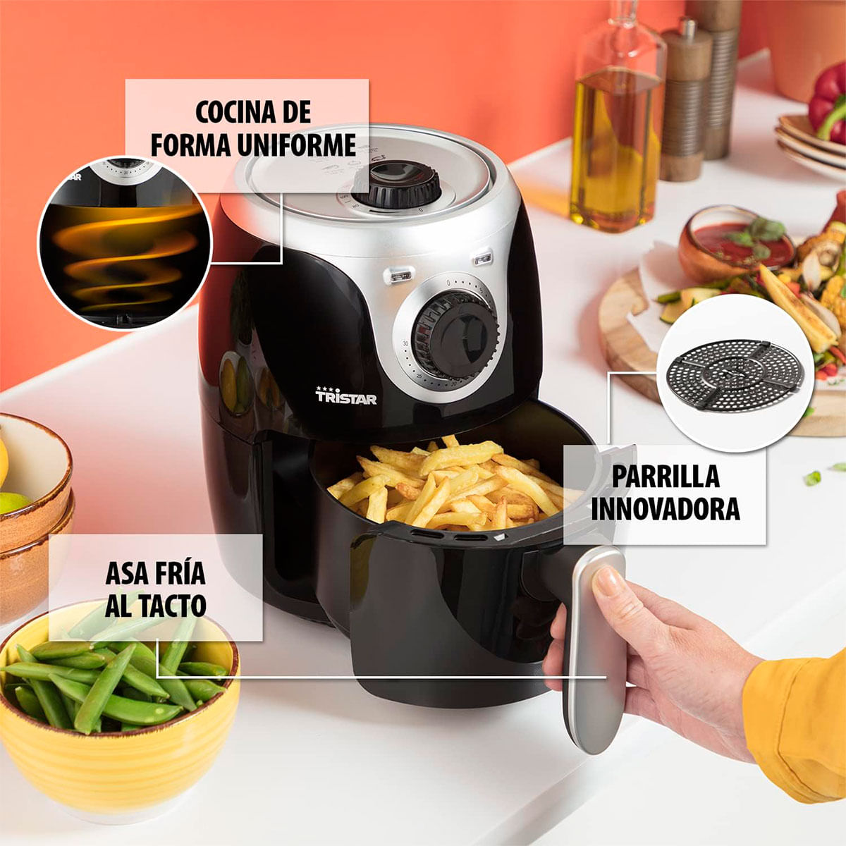 Freidora de aire Tristar FR-6980 Mini Crispy 1000W 2L negro/inox características 4