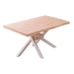 Mesa de comedor Xena forma patas cruzadas tapa irregular roble Nordish/blanco 76x150x90 cm fondo blanco