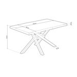 Mesa de comedor Xena forma patas cruzadas tapa irregular roble Nordish/blanco 76x150x90 cm medidas