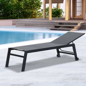 Tumbona de jardín Outsunny ajustable 5 posiciones 2 ruedas 43/102x65x202 cm