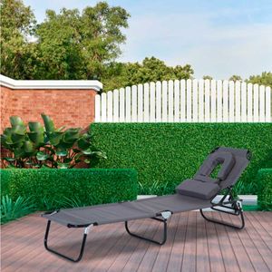 Tumbona Outsunny plegable con orificio respaldo ajustable 4 posiciones 28x56x190 cm
