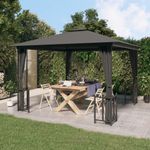 Cenador exterior con paredes y techo doble gris antracita 3x3m