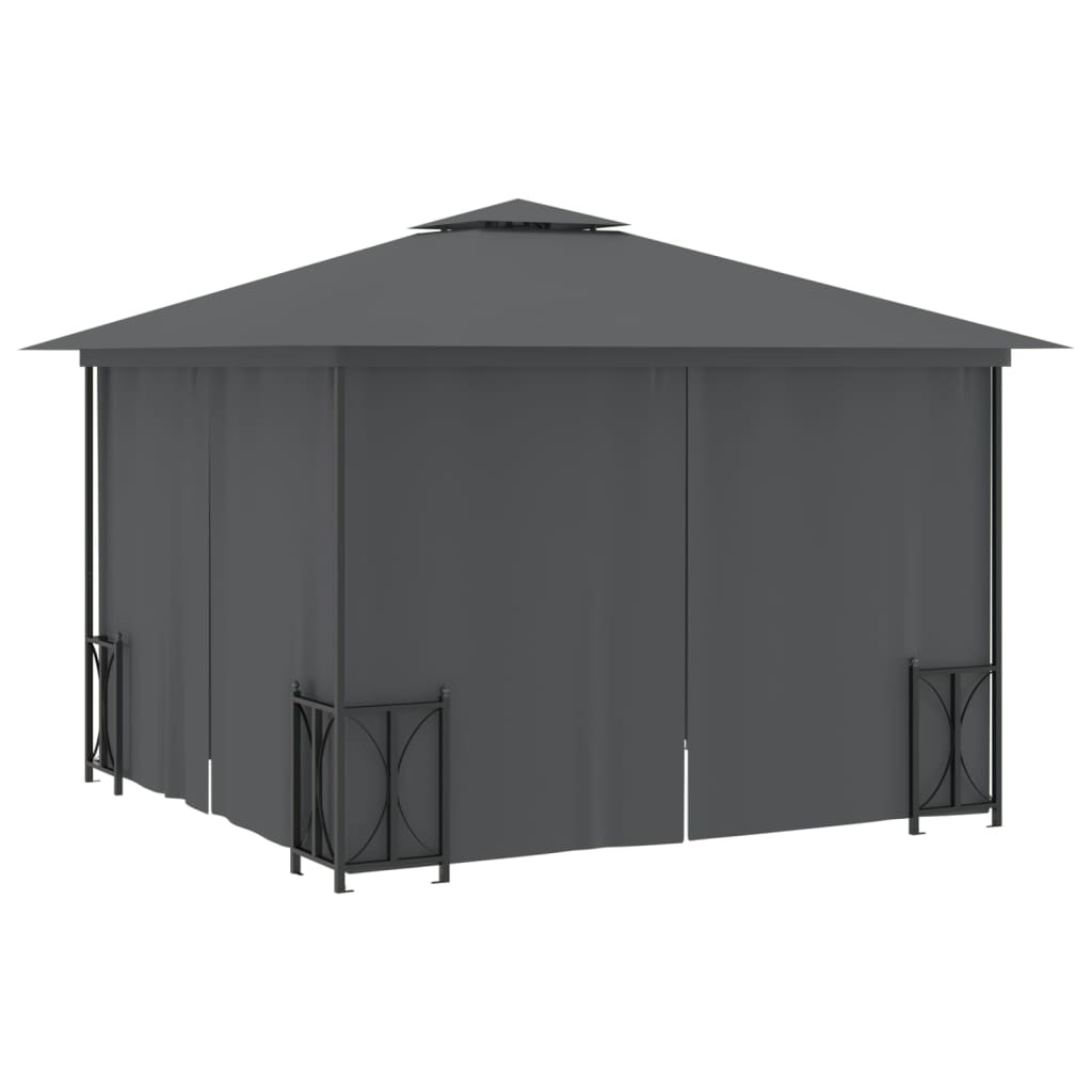 Cenador exterior con paredes y techo doble gris antracita 3x3m detalle paredes