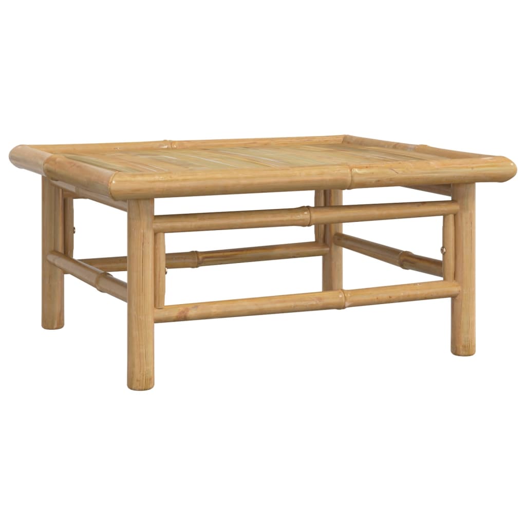 Conjunto de jardín 2 sofás + 1 mesa + 1 reposapiés bambú gris claro detalle mesa