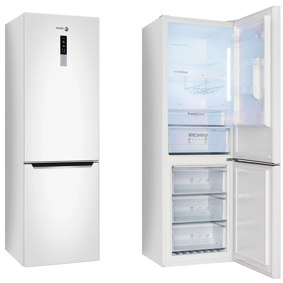 Frigorífico combi Fagor 3FFK-6645 Total No Frost 317L F blanco 180 cm detalle abierto