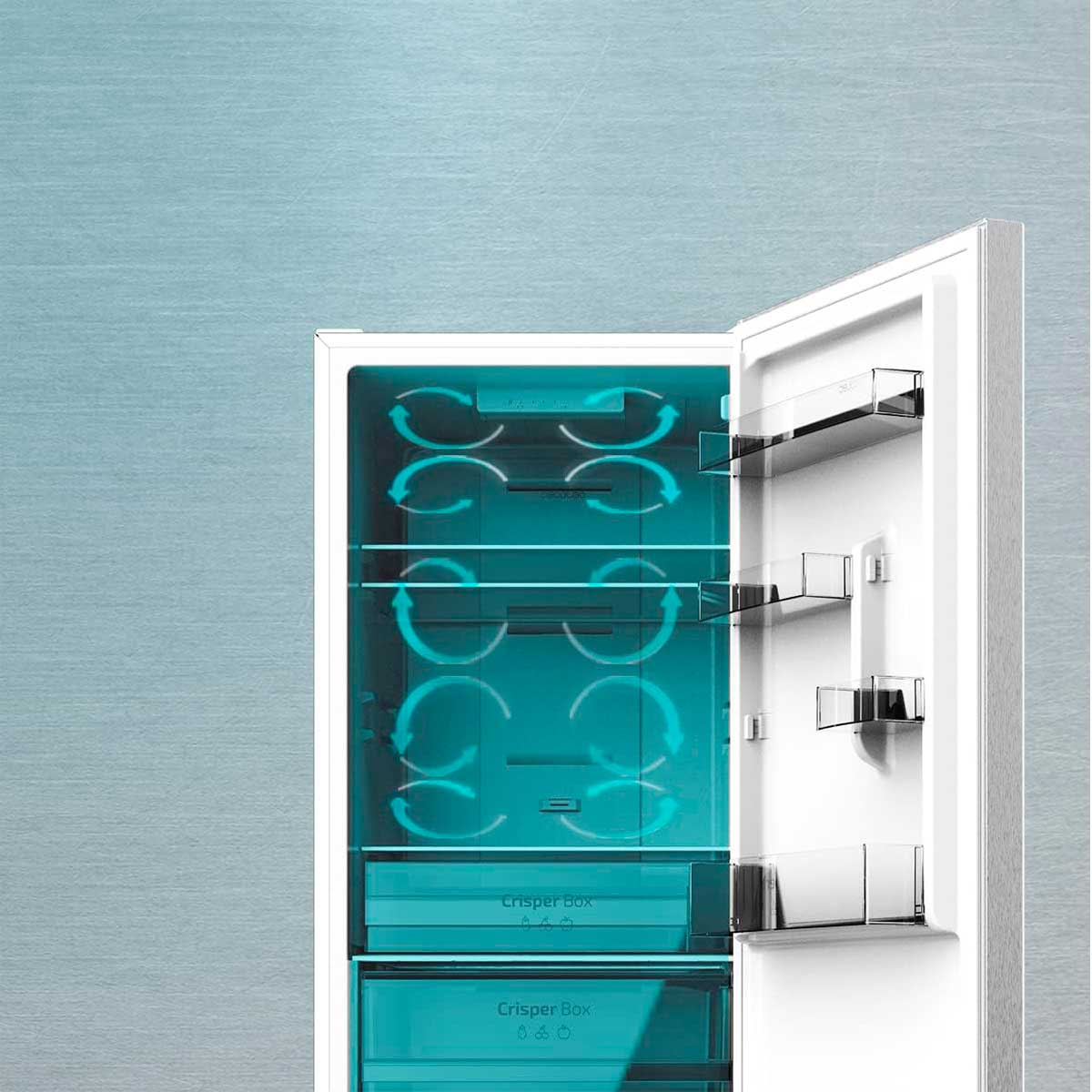 Frigorífico combi Cecotec Bolero CoolMarket Combi 322 Inox E Total No Frost 322L E inox 185,5 cm abierto